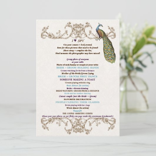  Peacock & Etsen Bruiloft Spy Wit Kaart (Staand voorkant)