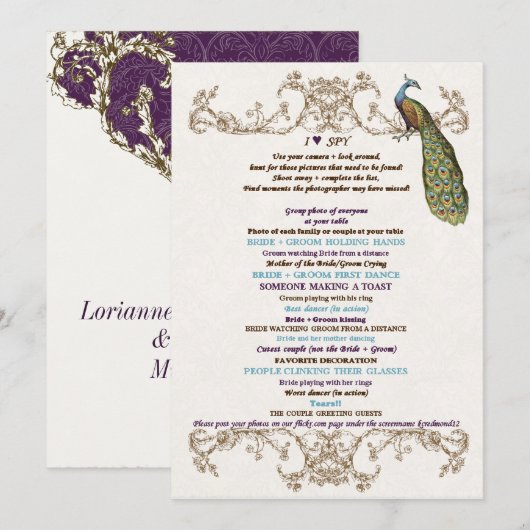  Peacock & Etsen Bruiloft Spy Wit Kaart (Voorkant / Achterkant)