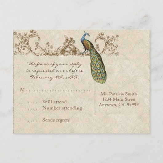 Peacock & Etsen RSVP Response Briefkaart (Achterkant)