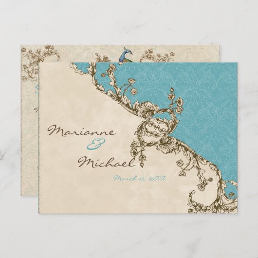 Peacock & Etsen Save the Date Briefkaart (Voorkant / Achterkant)