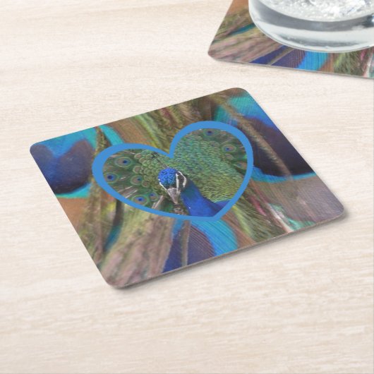 Peacock Face in Heart Paper Onderzetter (Schuin)