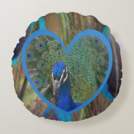Peacock Face in Heart Round Pillow Rond Kussen