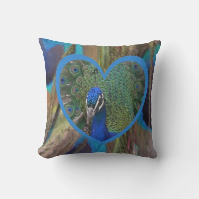 Peacock Face in Heart Trow Pillow Kussen (Voorkant)