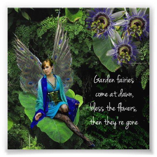 Peacock Fairy "Garden Fairy" Citaat Foto afdrukken (Voorkant)