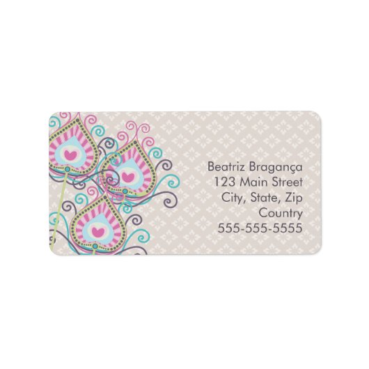 Peacock Fancy Feathers Damask Etiket (Voorkant)