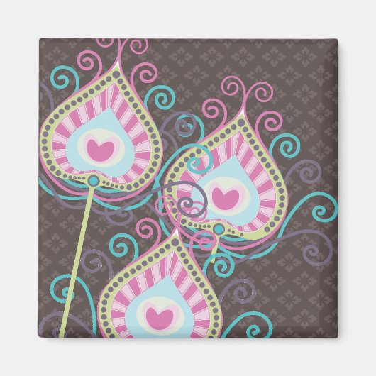 Peacock Fancy Feathers Damask Magneet (Voorkant)