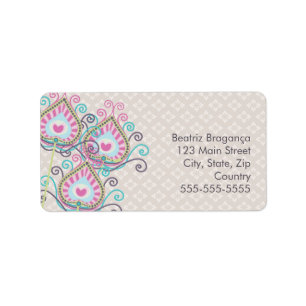 Peacock Fancy veren Damask Etiket