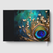 Peacock feather 3D art nouveau bruiloft bewerkbaar Gastenboek (Achterkant)
