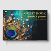Peacock feather 3D art nouveau bruiloft bewerkbaar Gastenboek (Voorkant)