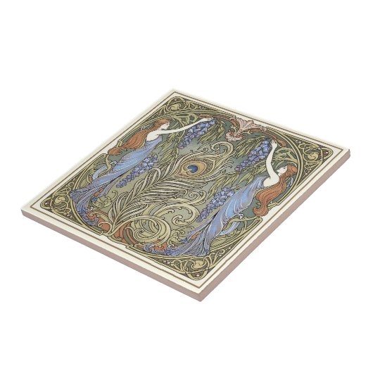 Peacock Feather and Muses Art Nouveau Pat#4 ID1193 Tegeltje (Zijkant)