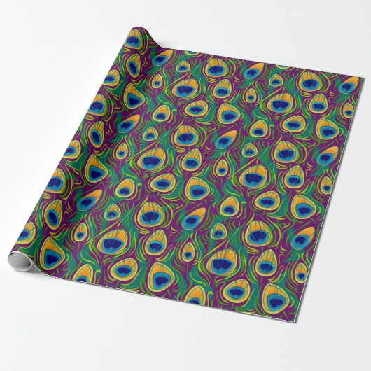 Peacock Feather Animal Print Cadeaupapier (Uitgerold)