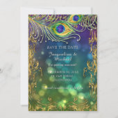 Peacock Feather Antiek  gouden rol Bokeh Save The Date (Voorkant)