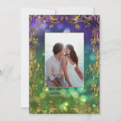 Peacock Feather Antiek gouden rol Bokeh Save The Date (Achterkant)