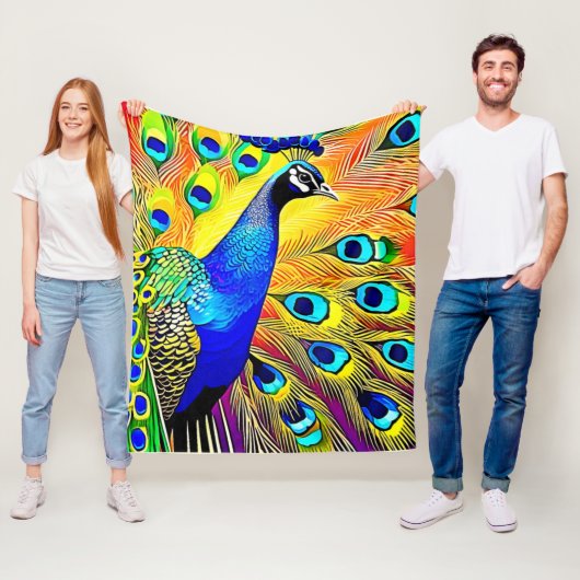Peacock Feather Art Fleece Deken (In situ)