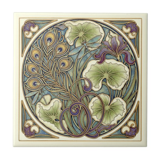 Peacock Feather Art Nouveau Pat#7 ID1193 Tegeltje (Voorkant)