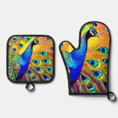 Peacock Feather Art Ovenwant & Pannenlap Set (Voorkant)