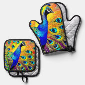 Peacock Feather Art Ovenwant & Pannenlap Set (Voorkant / Achterkant)