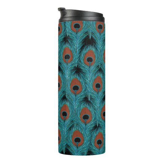 Peacock Feather Art Peacocks Feathers Artwork Thermosbeker (Geroteerd rechts)