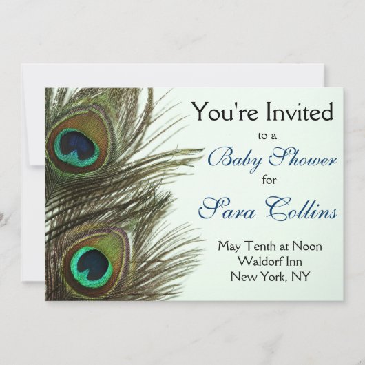 Peacock Feather Baby shower Invitation Kaart (Voorkant)