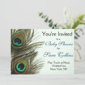 Peacock Feather Baby shower Invitation Kaart (Staand voorkant)