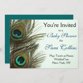 Peacock Feather Baby shower Invitation Kaart (Voorkant / Achterkant)
