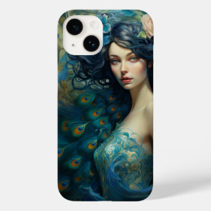 Peacock Feather Beauty: Vrouw in Blauwgroen en Bla Case-Mate iPhone 14 Hoesje