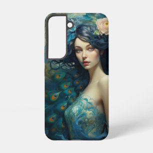 Peacock Feather Beauty: Vrouw in Blauwgroen en Bla Samsung Galaxy Hoesje