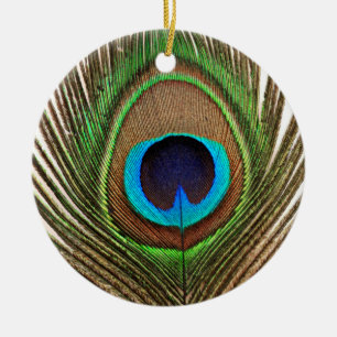 Peacock Feather Bird Natuur Mooi kleurrijk Keramisch Ornament