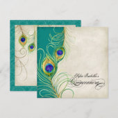 Peacock Feather Blauwgroen Blue Damask Quinceanera Kaart (Voorkant / Achterkant)