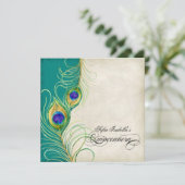 Peacock Feather Blauwgroen Blue Damask Quinceanera Kaart (Staand voorkant)