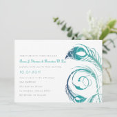 Peacock Feather - Blauwgroen en marineuitnodiging Kaart (Staand voorkant)