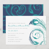 Peacock Feather - Blauwgroen en marineuitnodiging Kaart (Voorkant / Achterkant)