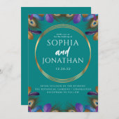 Peacock Feather Blauwgroen Green Wedding Modern Ch Kaart (Voorkant / Achterkant)