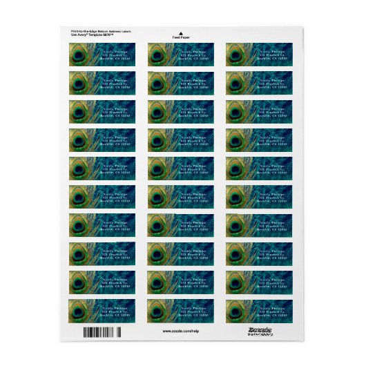 Peacock Feather Blue Blauwgroen Gold Boho Invitati Etiket (Full Sheet)