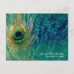 Peacock Feather Blue Blauwgroen Gold Glam Save the Aankondigingskaart<br><div class="desc">Peacock Feather Blue Blauwgroen Gold Glam Save the Date Briefkaart. Gepersonaliseerd voor elke gebeurtenis.</div>