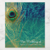 Peacock Feather Blue Blauwgroen Goud Exotische Wij Wijn Etiket (Enkel label)