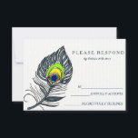 Peacock Feather Blue RSVP-kaart RSVP Kaartje<br><div class="desc">Deze mooie kaart is geleverd met witte kaarten met de woorden RSVP scripted een kleurrijke pauwenveer ontwerp. Deze bedankpas met kalligrafie script en pauwenveer. ideaal voor bruiloften,  afstuderen en andere levensfeesten.</div>