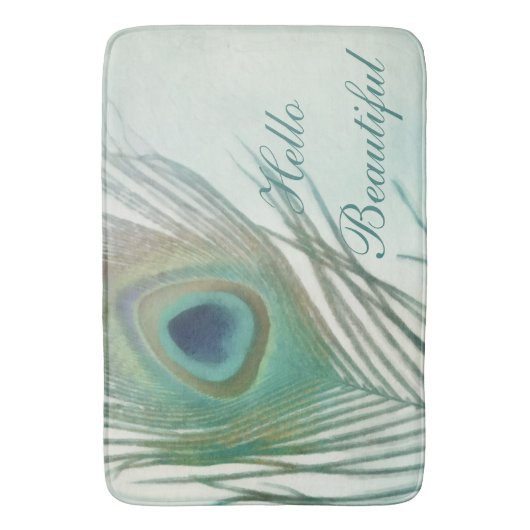 Peacock Feather Boho Chic-Waterverf Aangepast Badmat (Voorkant Verticaal)