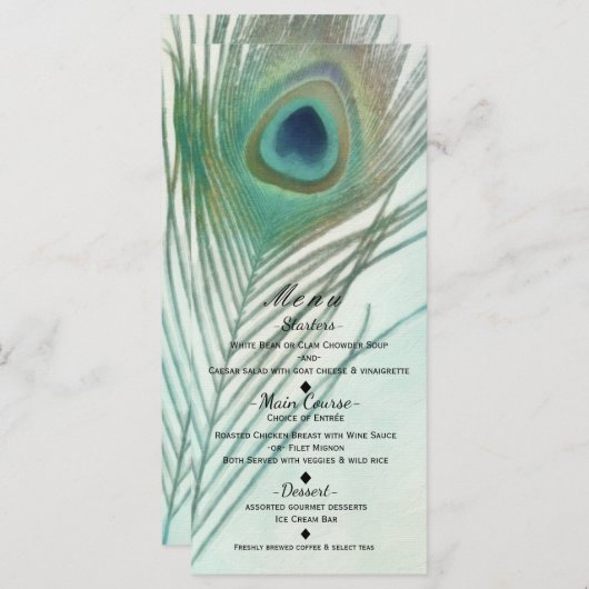 Peacock Feather Boho Chic Waterverf Aangepast menu (Voorkant / Achterkant)