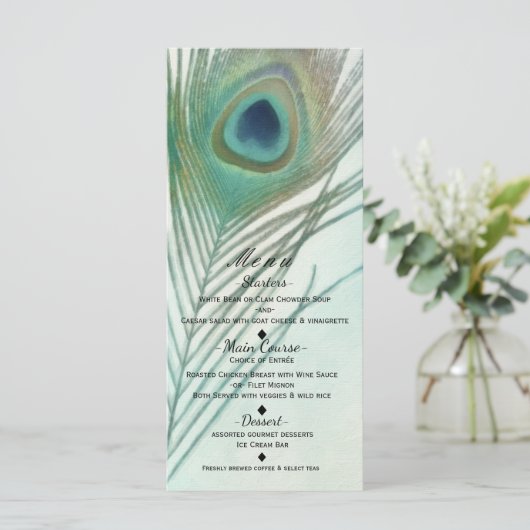 Peacock Feather Boho Chic Waterverf Aangepast menu (Staand voorkant)