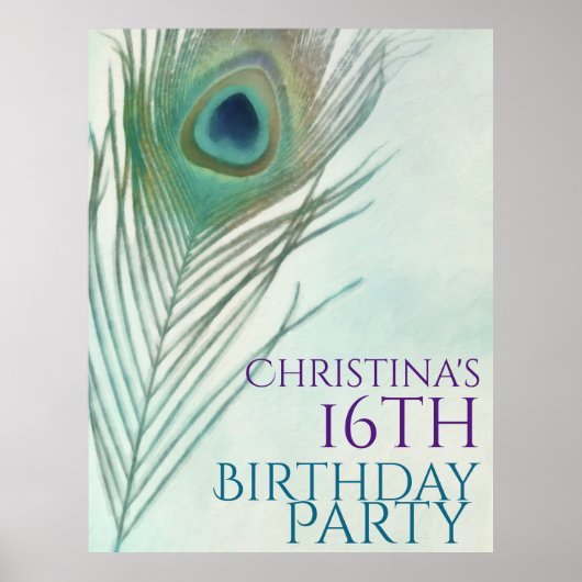 Peacock Feather Boho Chic Waterverf Banner Poster (Voorkant)