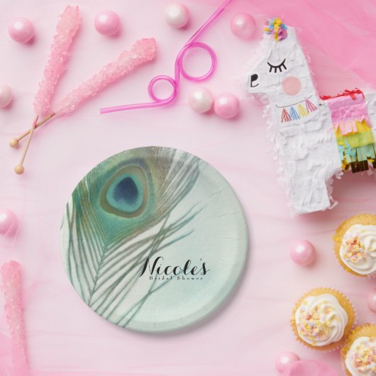 Peacock Feather Boho Chic Waterverf Custom Party Papieren Bordje (Feest)