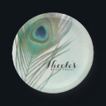 Peacock Feather Boho Chic Waterverf Custom Party Papieren Bordje<br><div class="desc">Peacock Feather Boho Chic Waterverf Custom Party Borden. Overeenkomende objecten beschikbaar. Aanpassen met elke tekst.</div>