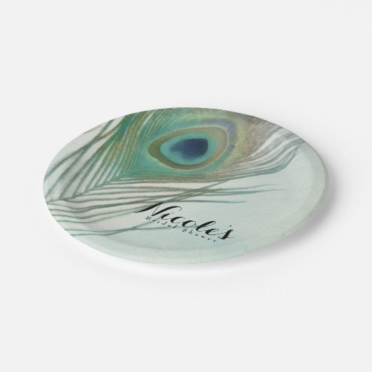 Peacock Feather Boho Chic Waterverf Custom Party Papieren Bordje (Gekanteld)