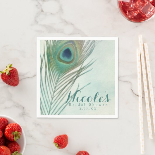 Peacock Feather Boho Chic Waterverf Custom Party Servetten (Insitu)
