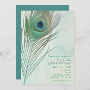 Peacock Feather Boho Chic Waterverf Invitations Kaart
