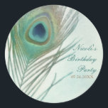 Peacock Feather Boho Chic Waterverf Party Favor Ronde Sticker<br><div class="desc">Peacock Feather Boho Chic Waterverf Party Voor Stickers. Aanpassen met elke gewenste tekst.</div>