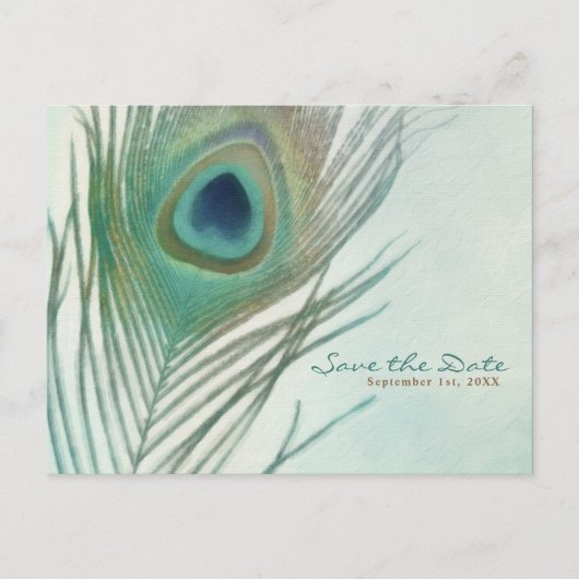Peacock Feather Boho Chic Waterverf Save the Date Aankondigingskaart (Voorkant)