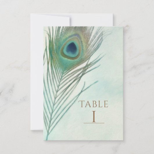 Peacock Feather Boho Chic Waterverf Table Number Kaart (Voorkant)
