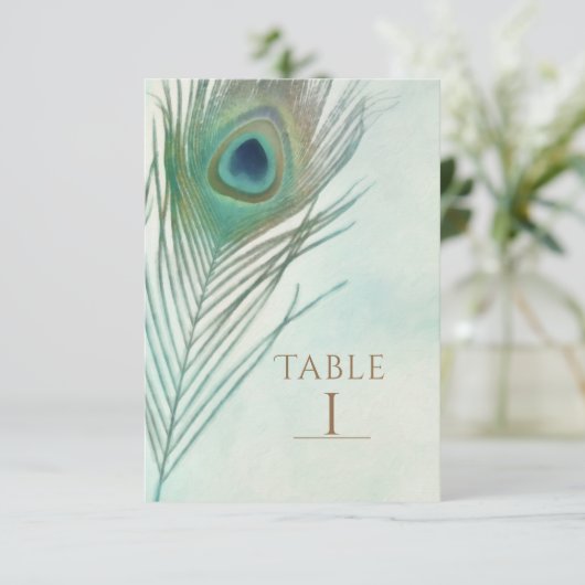 Peacock Feather Boho Chic Waterverf Table Number Kaart (Staand voorkant)